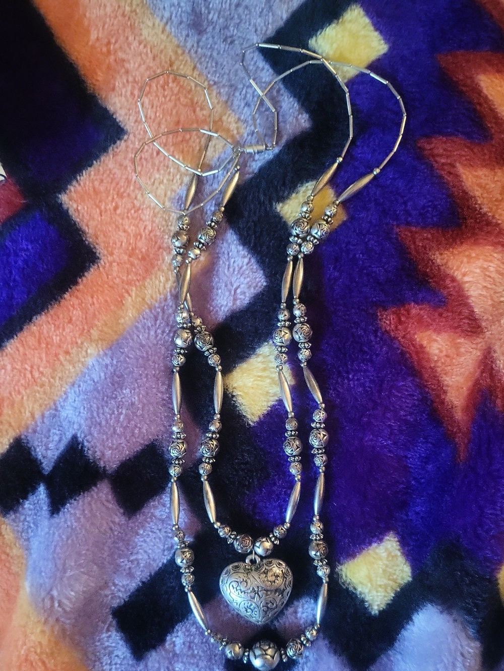 Brighton Reno Heart Necklace Silver Beaded Scroll Pattern Pendant Vintage